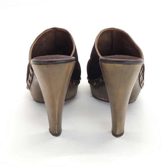 Vtg Y2K Steve Madden Boiling Mule Clogs 7M Brown Leather Wood Heel 70s 90s - Picture 4 of 7